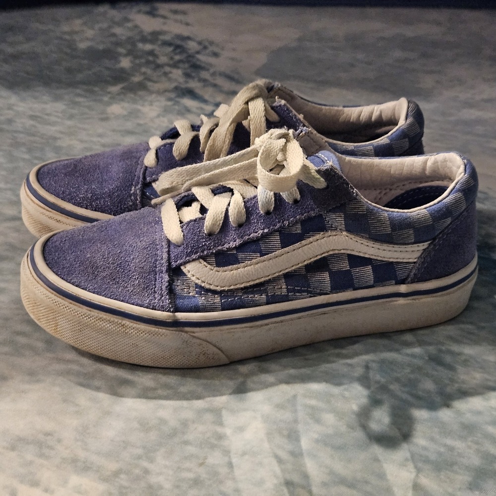 Vans Old Skool Blue Checkerboard Canvas Sneakers Youth Unisex Size 1‎